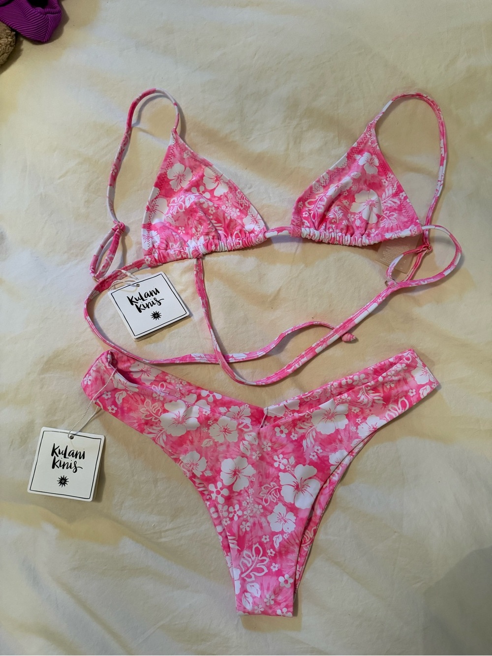 Kulani Kinis Pink & White Floral Triangle Bikini